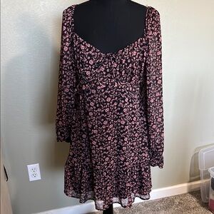 Trixxi Black and Pink Floral Long Sleeve Dress